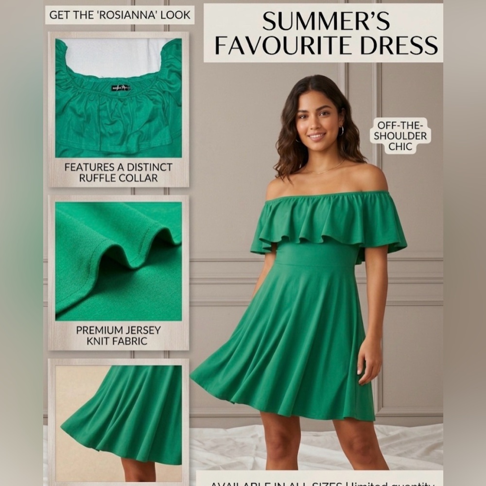 Ruffled Off-the-Shoulder Green Day Dress
